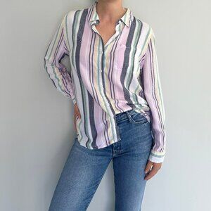 BeachLunchLounge Striped Button Down Blouse Rayon Lyocell Size M